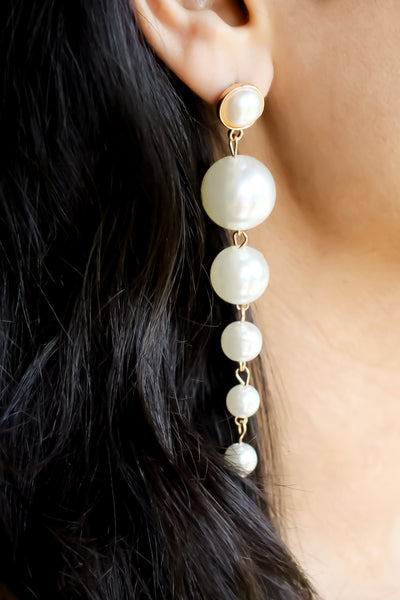 Long Pearl Drop Statement Earrings White – FreeSpirits Fashion