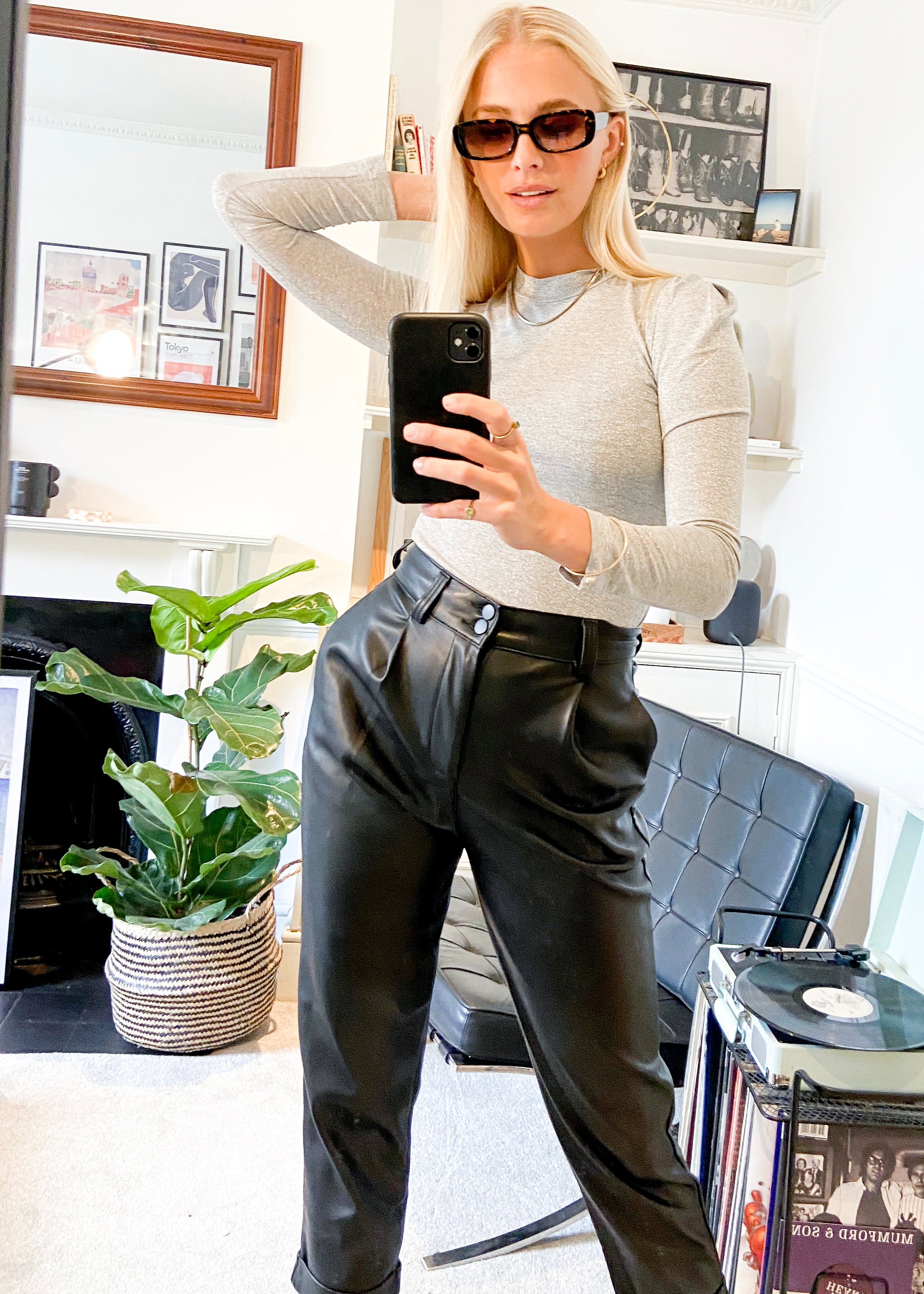 Straight Leg Faux Leather Trousers - Beige - Just $7