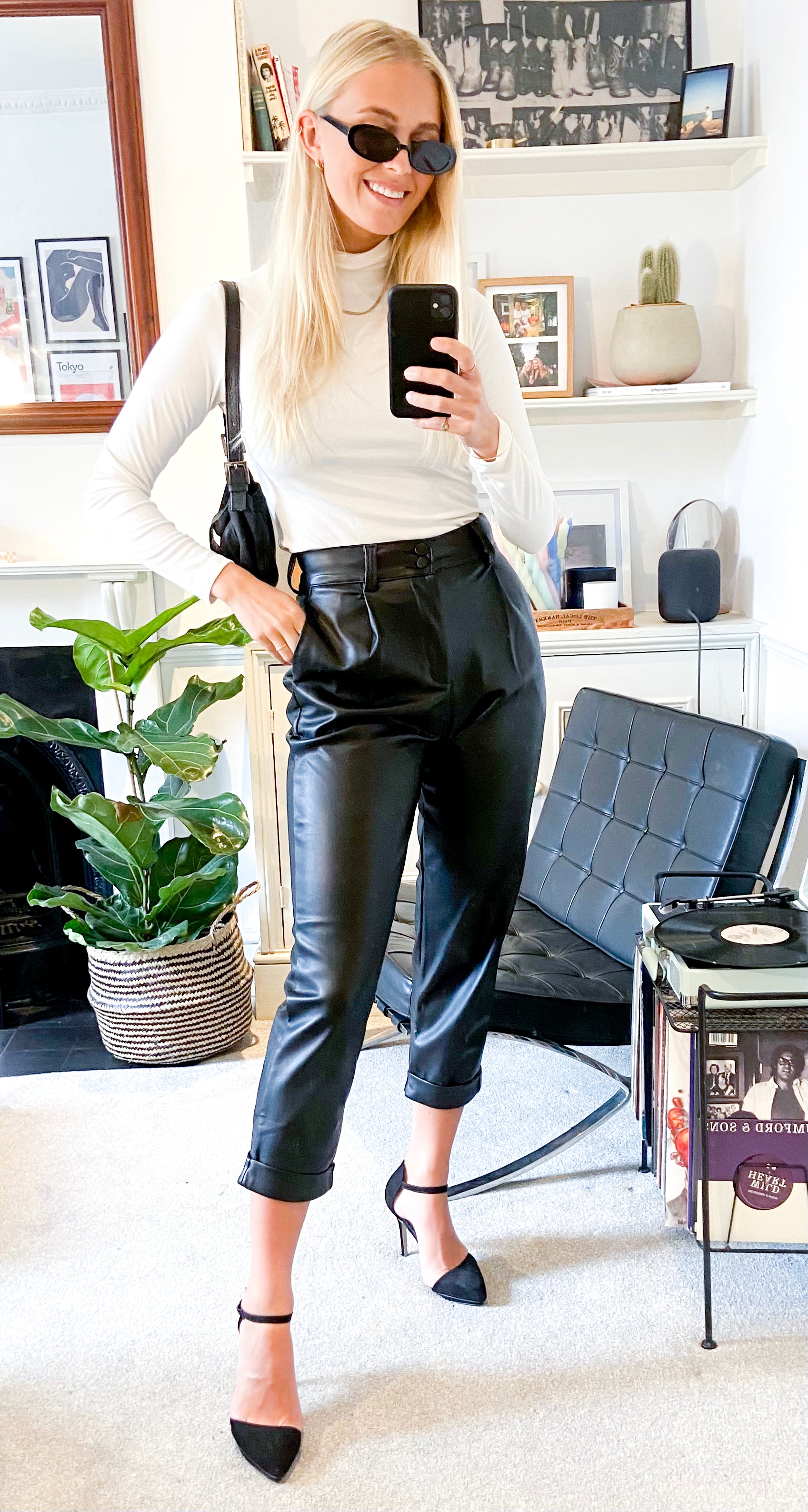 Black Faux Leather High Waisted Trousers