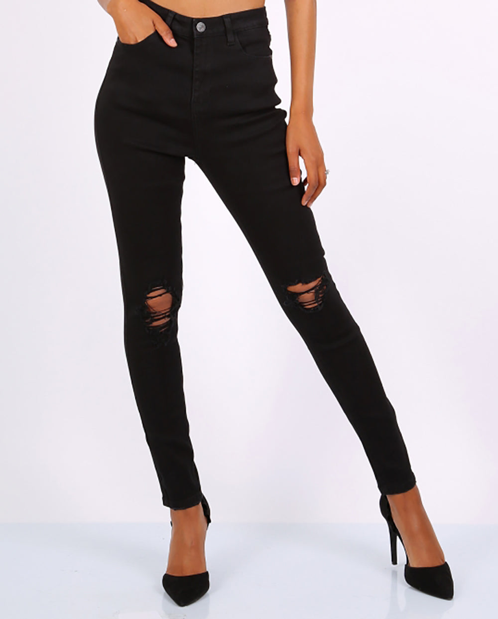 Black Ripped Skinny Jeans- High Waisted – Fashion