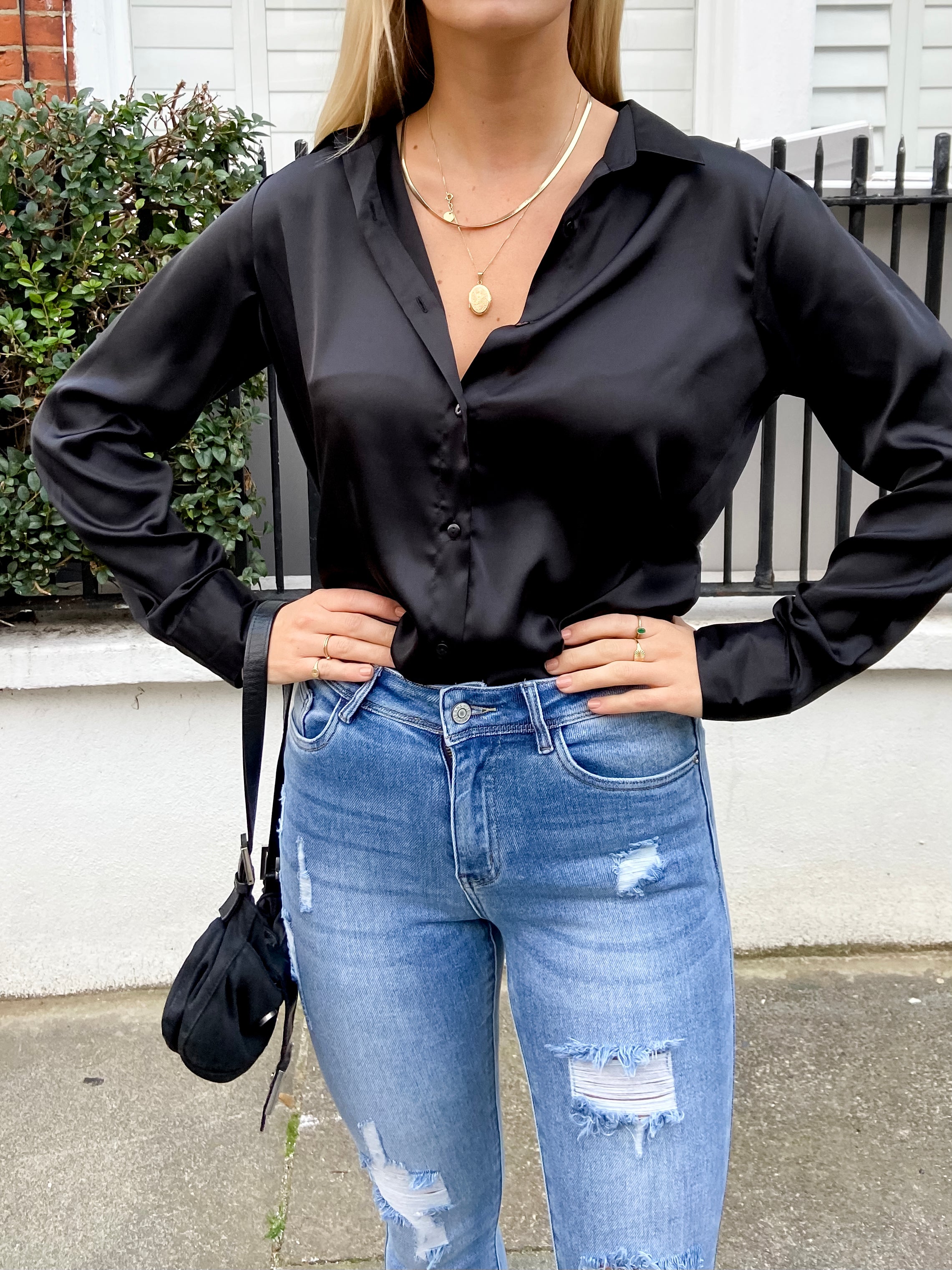 Black Satin Shirt UK Black