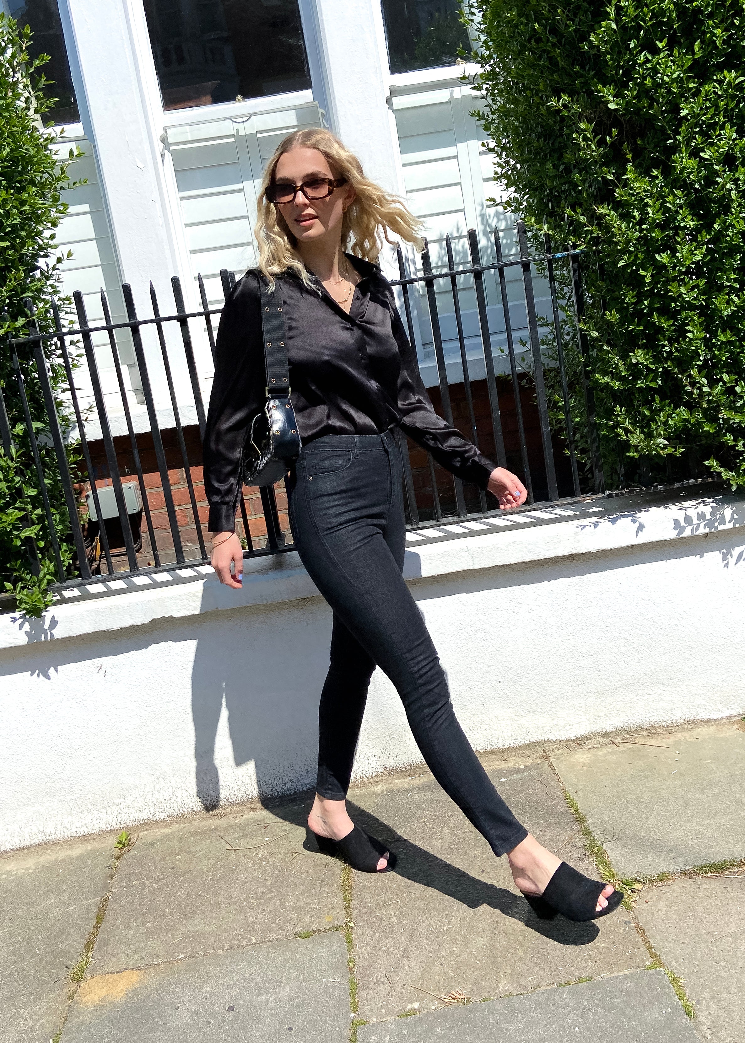 black long sleeve satin top