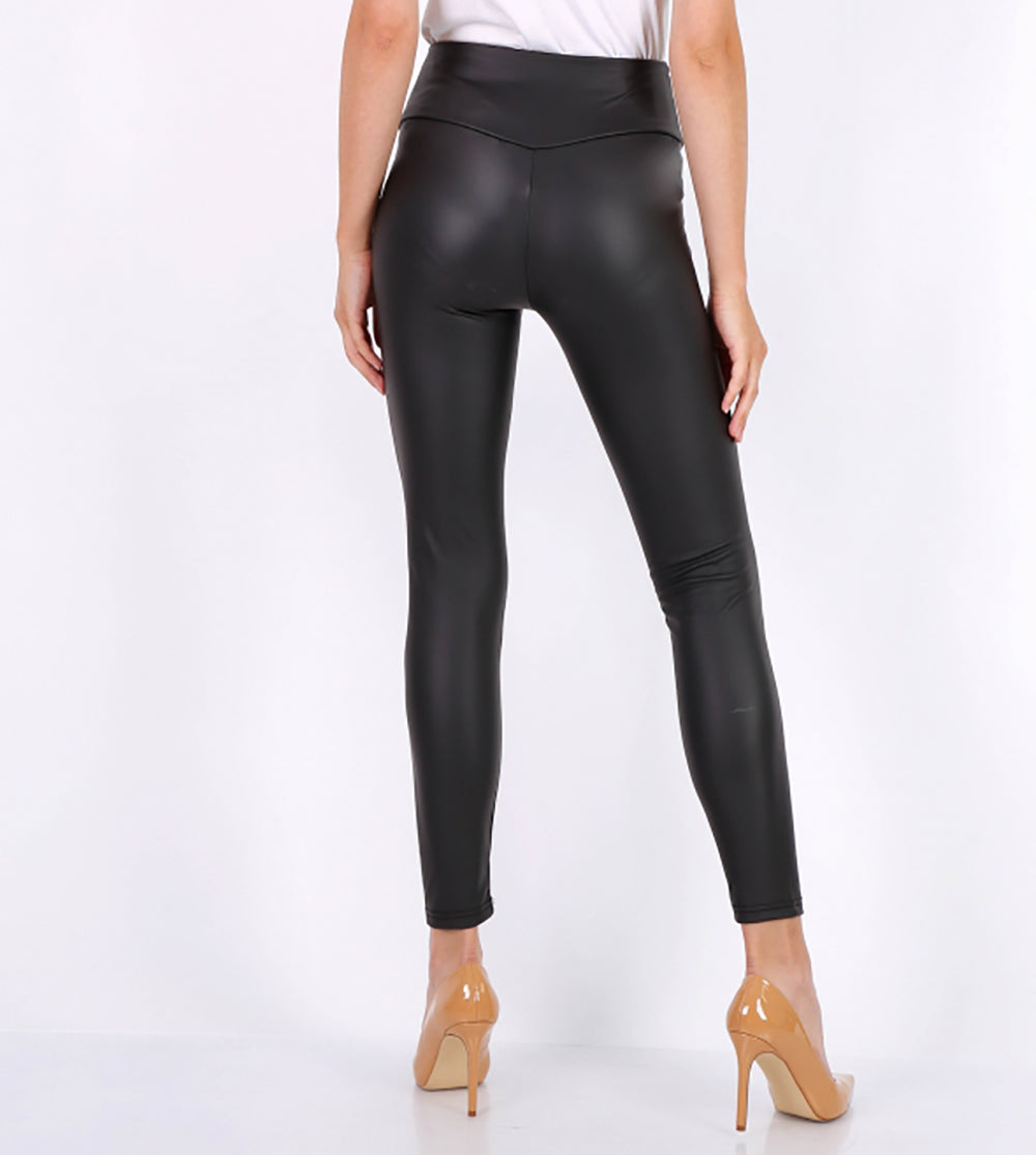 Black Vegan Leather High Waist Leggings - Main Image