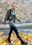 Shop Oversized Khaki Green Satin Shirt Long Sleeves for Women