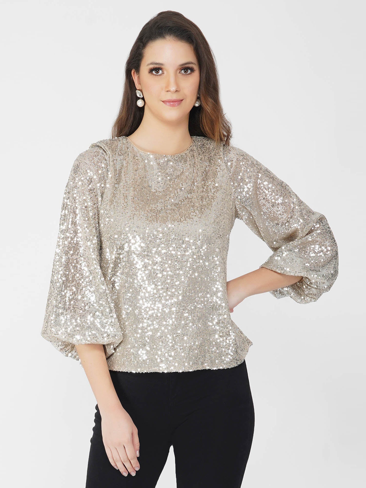 Shop Silver Sequin Top Long Sleeve for Women FreeSpirits Fashion