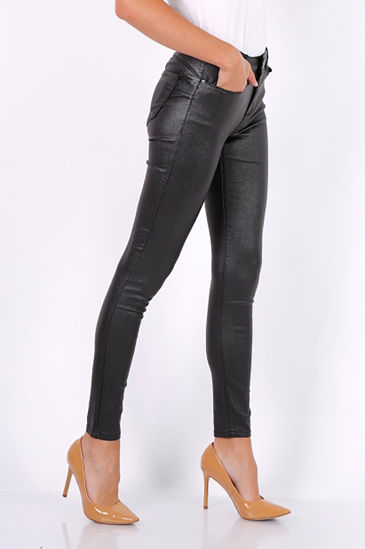 Metallic Black Coated Skinny Jeans – FreeSpirits Fashion